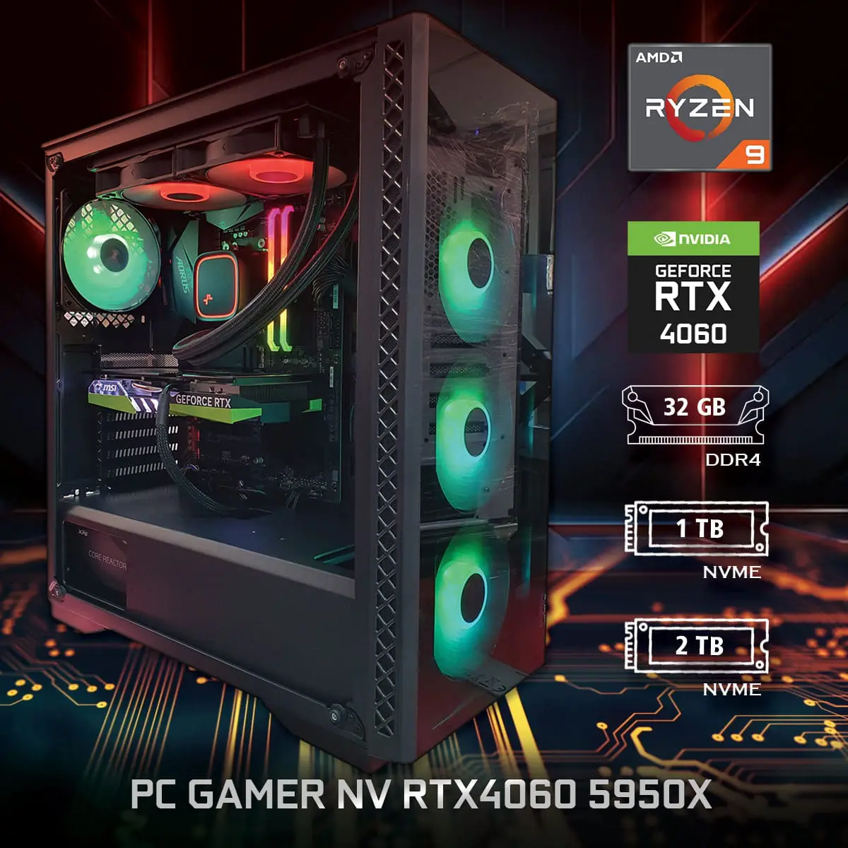 PC Gamer NV RTX4060 5950X -ASSEMBLED PRO COMPUTER - Bulltech Store
