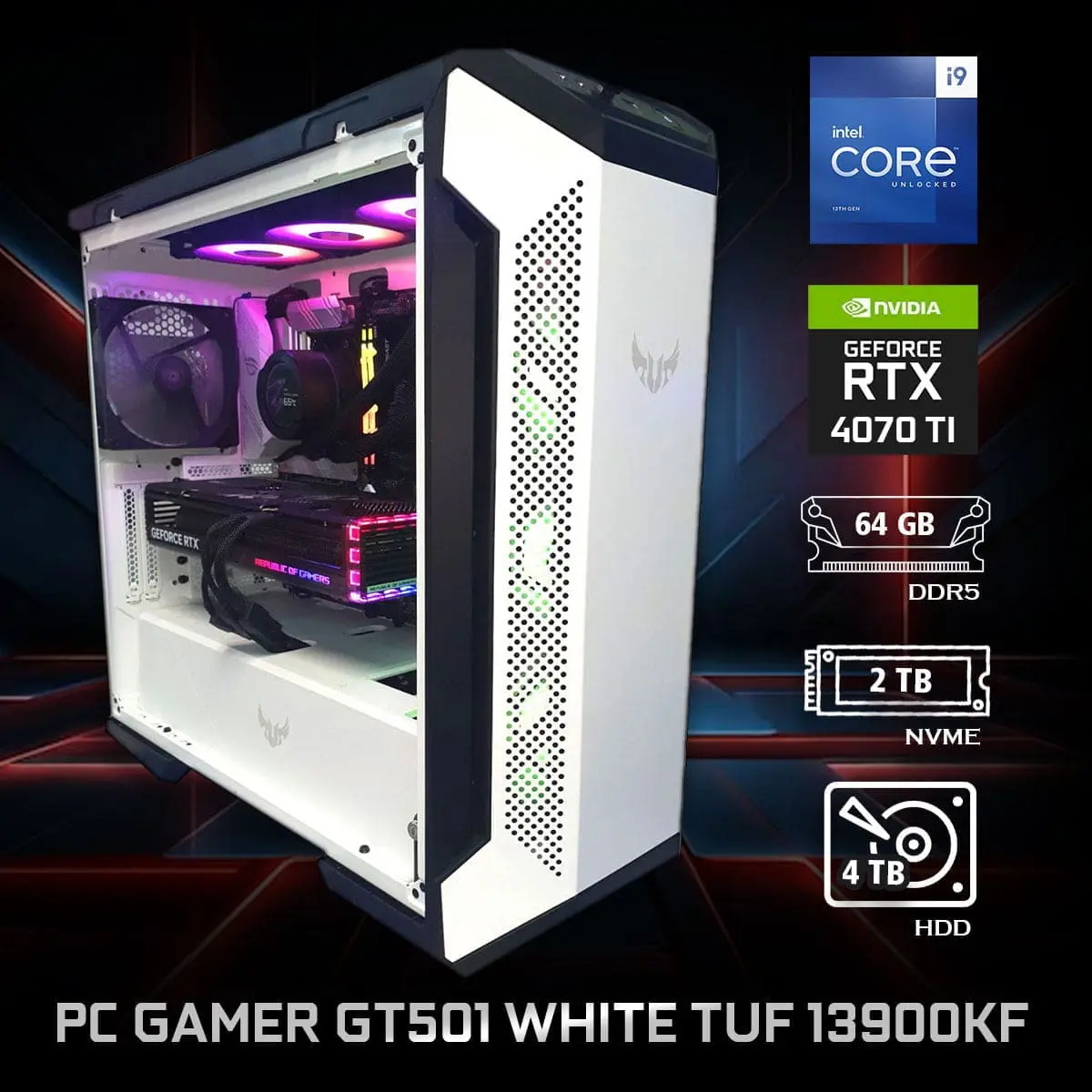 PC Gamer GT501 White TUF 13900KF - Bulltech Store
