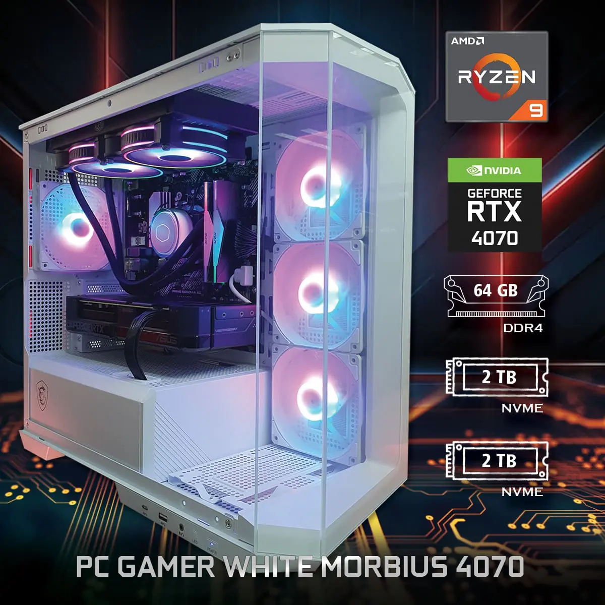 PC Gamer White Morbius 4070 - ASSEMBLED PRO COMPUTER - Bulltech Store