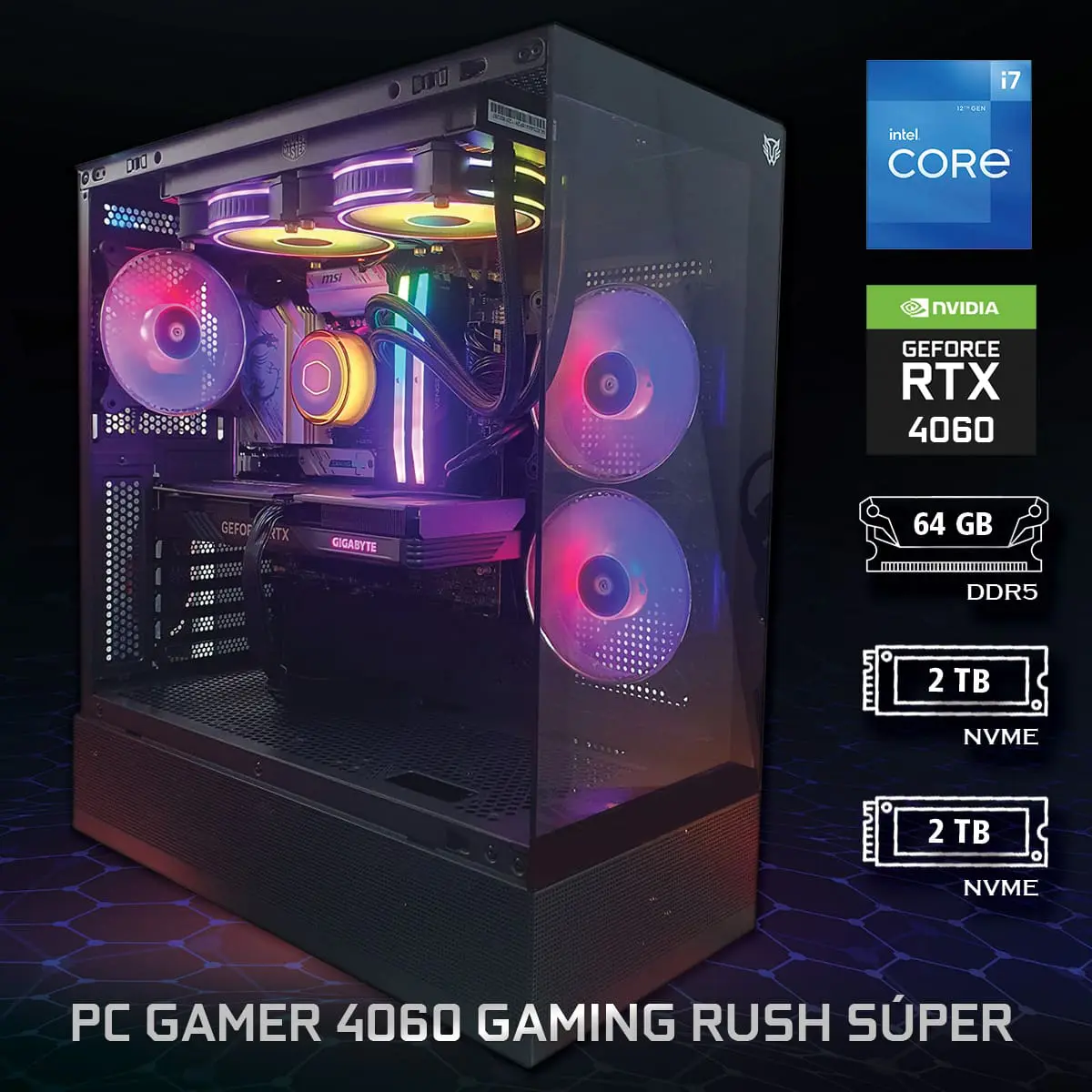 PC Gamer 4060 Gaming Rush Súper - ASSEMBLED PRO COMPUTER - Bulltech Store