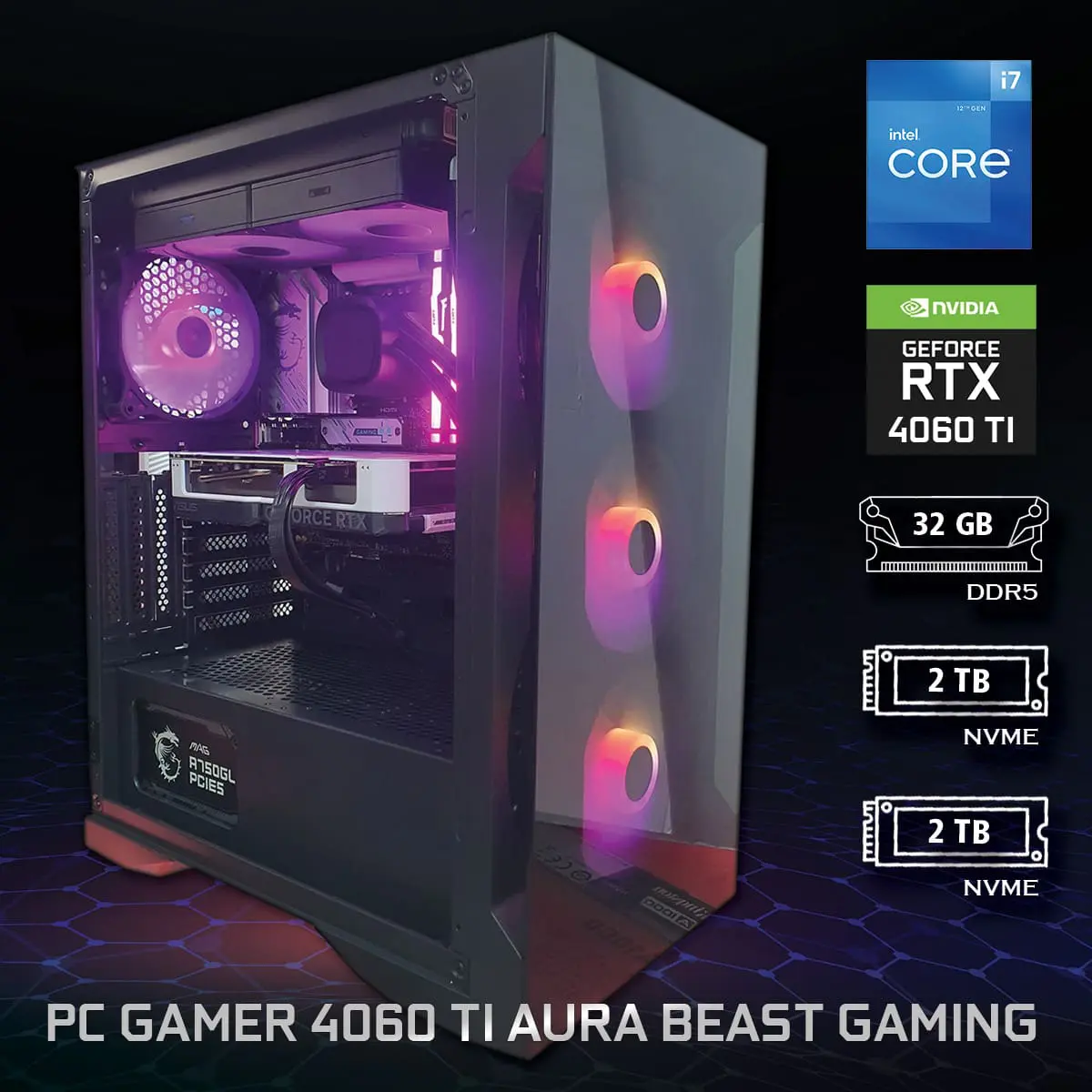PC Gamer 4060 TI Aura Beast Gaming - ASSEMBLED PRO COMPUTER - Bulltech Store