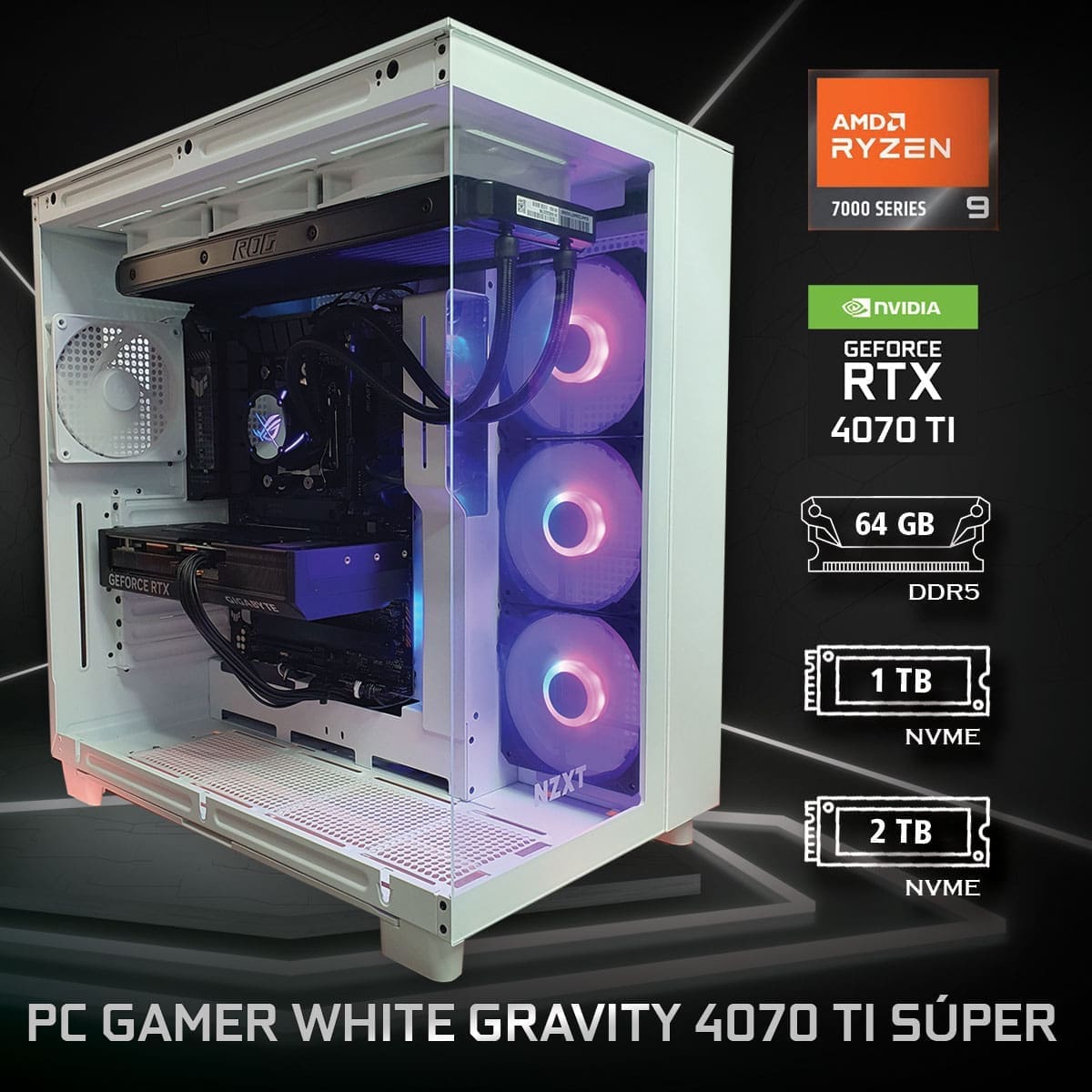 PC Gamer White Gravity 4070 Ti Súper - Bulltech Store