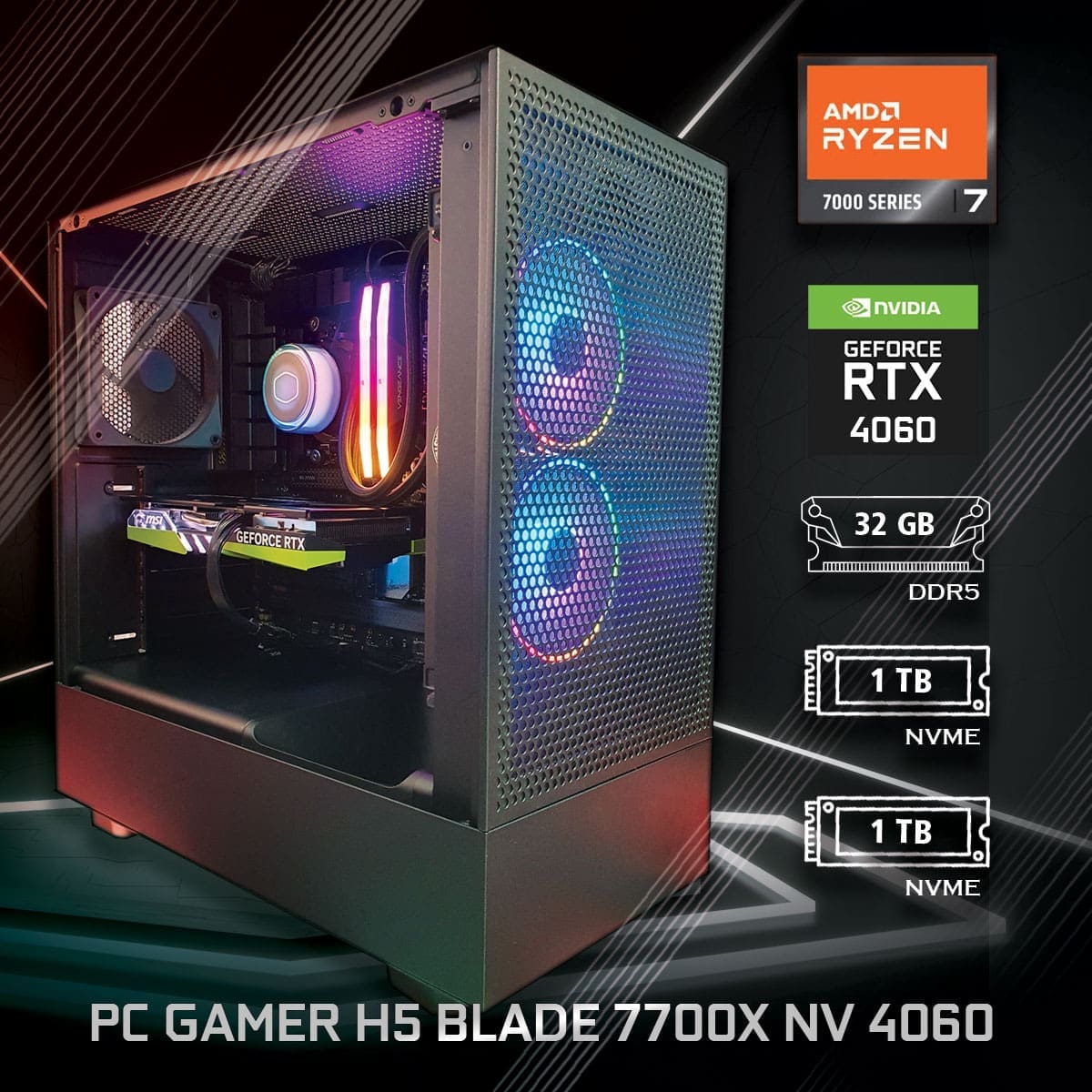 PC Gamer H5 blade 7700X NV 4060 - Bulltech Store