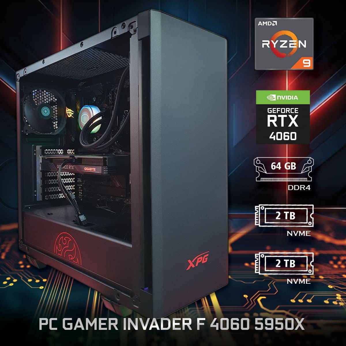 PC Gamer Invader F 4060 5950X - ASSEMBLED PRO COMPUTER - Bulltech Store