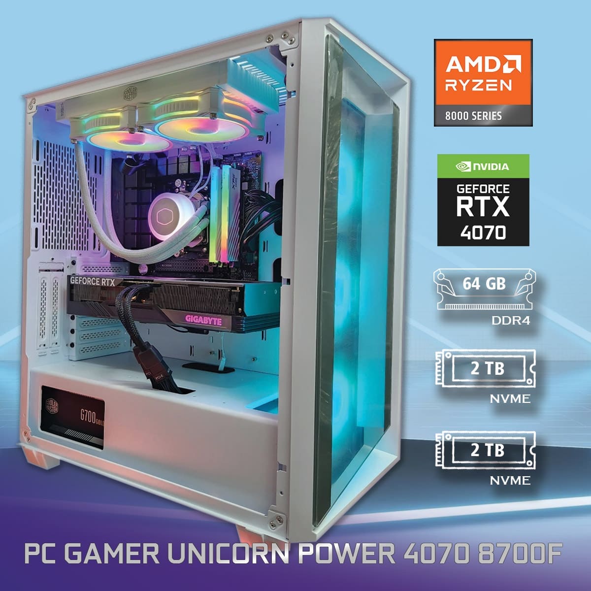 PC Gamer Unicorn Power 4070 8700F - ASSEMBLED PRO COMPUTER - Bulltech Store