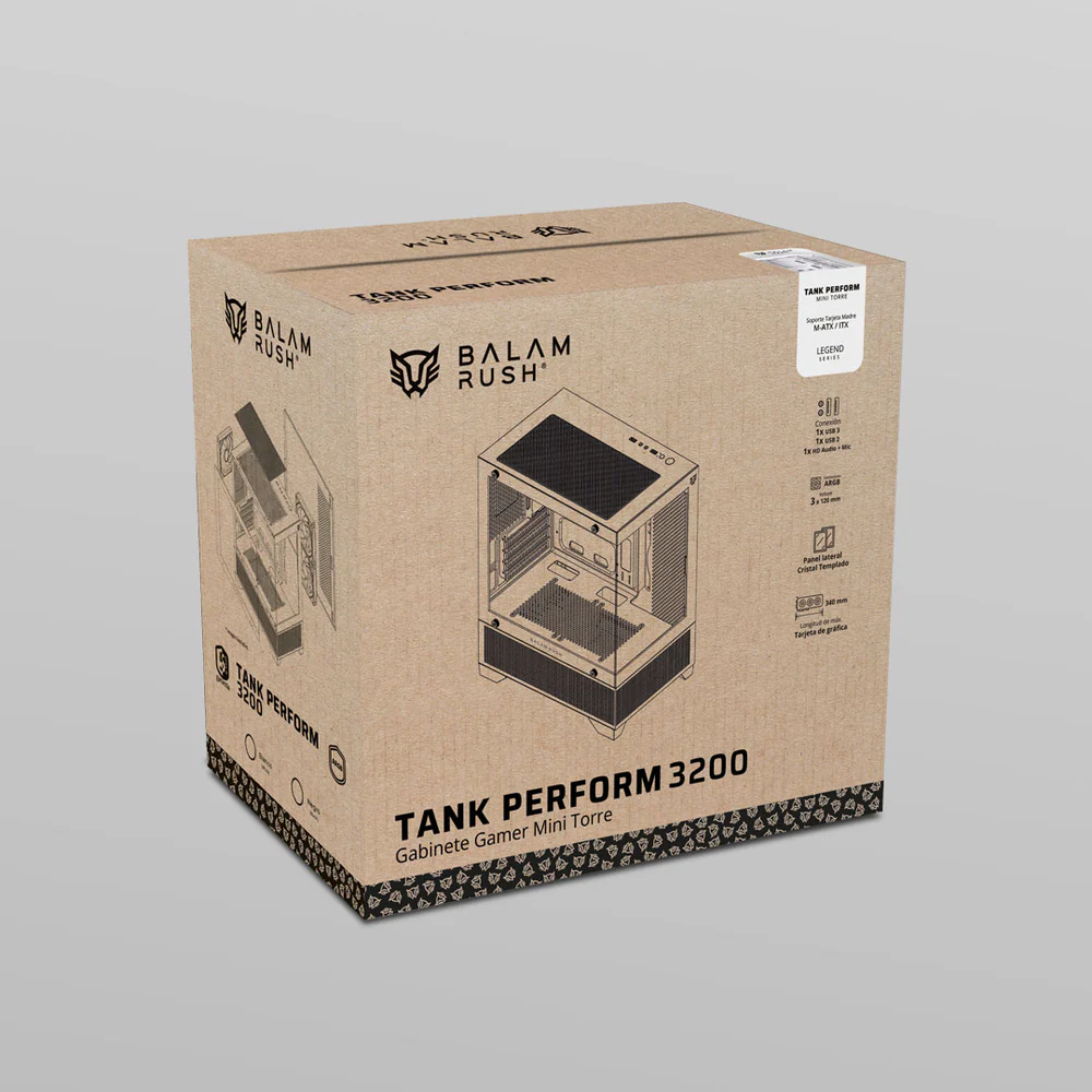 Gabinete Gamer Mini Torre Tank Perform 3200 Blanco / Max MB M-ATX / GPU 340 mm / 1x USB 3.0 + 1x USB 2.0 + Audio + 3x Ven RGB / Paneles de Cristal - Image 10